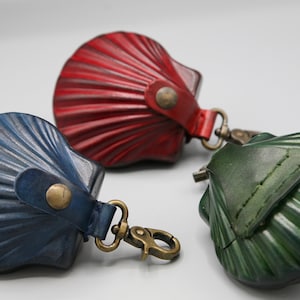 Porte-monnaie coquillage El Camino, porte-monnaie en cuir, pochette en cuir, pochette en cuir moulé à la main, porte-clés en cuir, cadeau pour elle, cadeau de Noël fait main