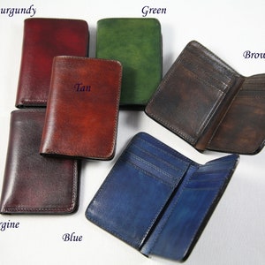 Portafoglio bifold in pelle minimalista da uomo e da donna in colore rosso blu marrone nero giallo verde per appunti e carte di alta qualità fatto a mano
