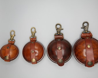 Porte-monnaie rond cognac en cuir moulé, pochette ceinture pour porte-monnaie, étui en cuir rigide, porte-clés en cuir, porte-monnaie moulé humide, sac d'âge moyen