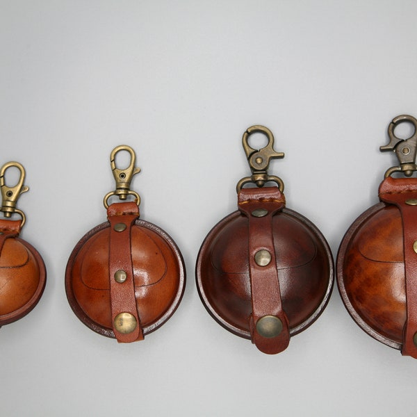 Porte-monnaie rond cognac en cuir moulé, pochette ceinture pour porte-monnaie, étui en cuir rigide, porte-clés en cuir, porte-monnaie moulé humide, sac d'âge moyen