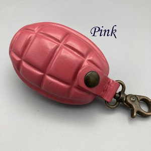 Grenade leather coin purse mold hard leather pouch small money wallet or keyring in pink green brown black colour anniversary gift for fun