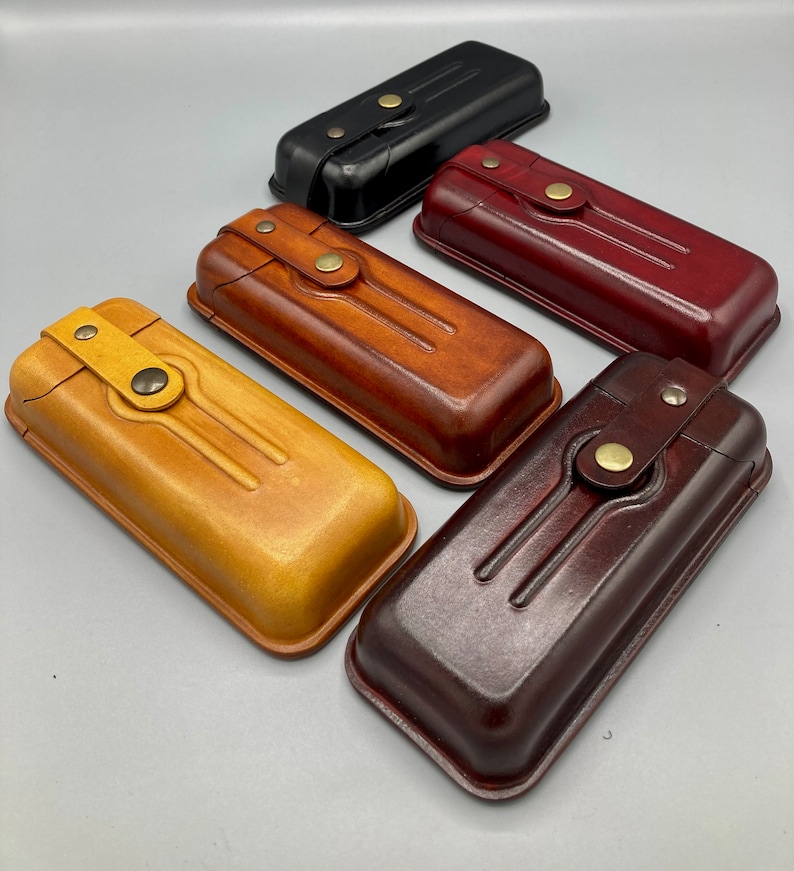 Handmade Hard Leather Eyewear Case: Moulded Leather Pouch image 10