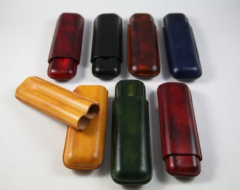 Leren sigarenetui, gegoten leren etui voor twee sigaren cadeau voor man 3e jubileum handgemaakt bruin zwart rood groen blauw sigarenetui etui