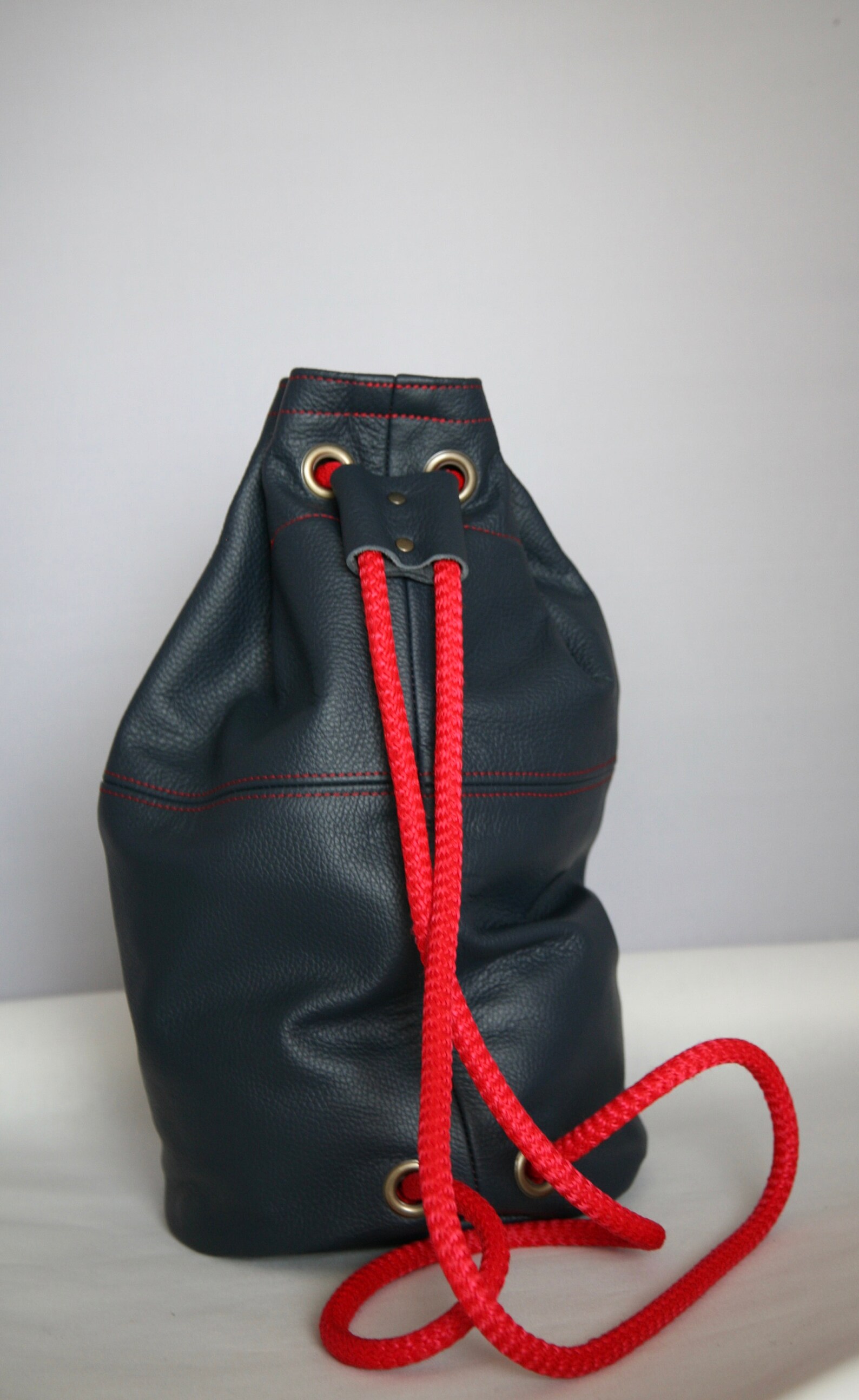 Leather Duffle Bag With Rope Handleleather Gym Bagnavy Blue Etsy UK