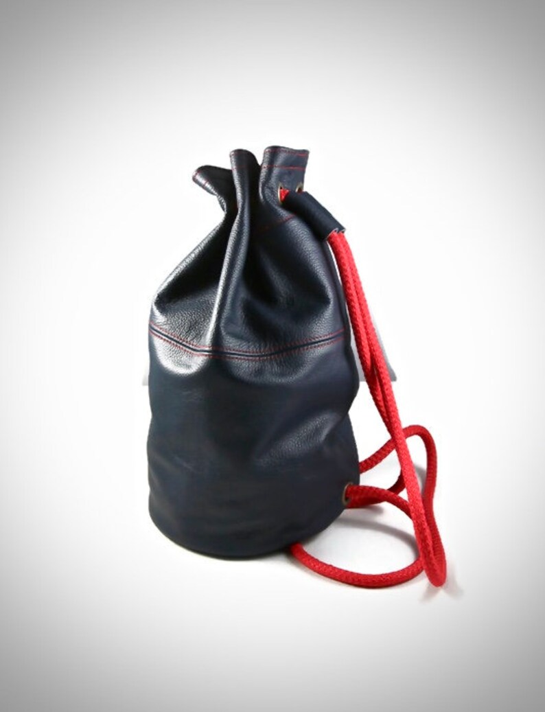 Leather Duffle Bag With Rope Handleleather Gym Bagnavy Blue Etsy