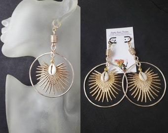 Cowrie Shell Earrings, Afrocentric Jewelry, Afrocentric Earrings Dangle Earrings  Wire Wrapped Earrings