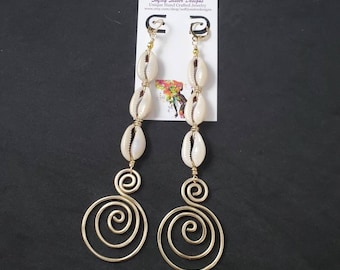 Cowrie Shell Earrings, Afrocentric Jewelry, Afrocentric Earrings Dangle Earrings  Wire Wrapped Earrings