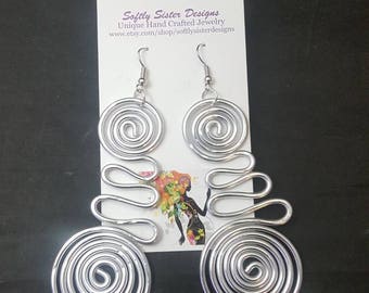 Silver Colored Wire Earrings, Wire Wrapped Earrings, Aluminum Wire Earrings, Dangle Earrings, Wire Art