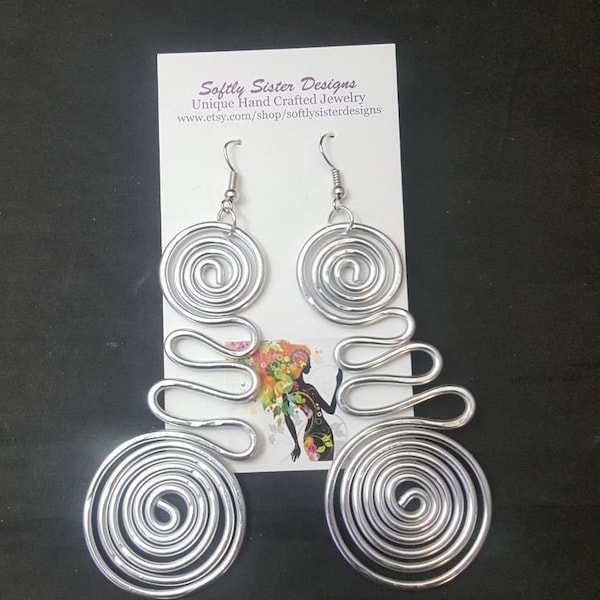 Silver Colored Wire Earrings, Wire Wrapped Earrings, Aluminum Wire Earrings, Dangle Earrings, Wire Art