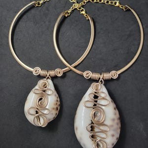 Large Or Small Cowrie Shell Necklace, Necklace, Cowrie Shell, Sea Shell Necklace, Statement Jewelry, Wire Wrapped Jewelry, Wire Art