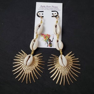 Cowrie Shell Earrings, Afrocentric Jewelry, Afrocentric Earrings Dangle Earrings  Wire Wrapped Earrings