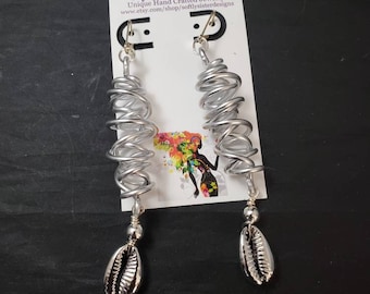 Cowrie Shell Earrings, Silver Earrings, Afrocentric Jewelry, Afrocentric Earrings