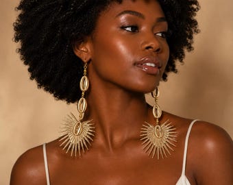 Cowrie Shell Earrings, Afrocentric Jewelry, Afrocentric Earrings Dangle Earrings  Wire Wrapped Earrings