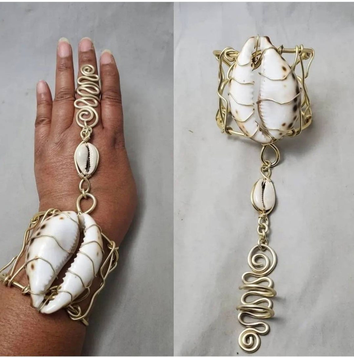 Large Cowrie Shell Handpiece Cuff Bracelet Wire Cuff - Etsy
