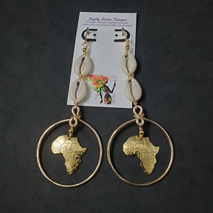 Cowrie Shell Earrings, Africa Symbol Earrings, Ethnic Earrings, Afrocentric Earrings, Afrocentric Jewelry, Dangle Earrings