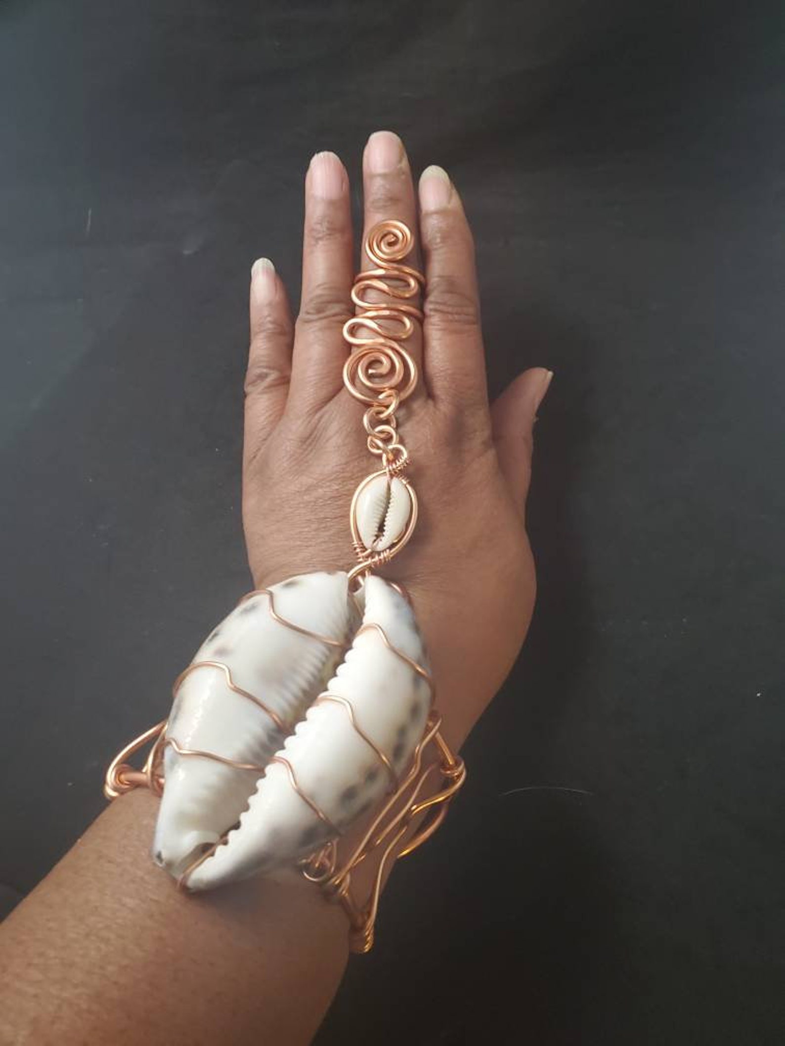 Large Cowrie Shell Handpiece Cuff Bracelet Wire Cuff - Etsy