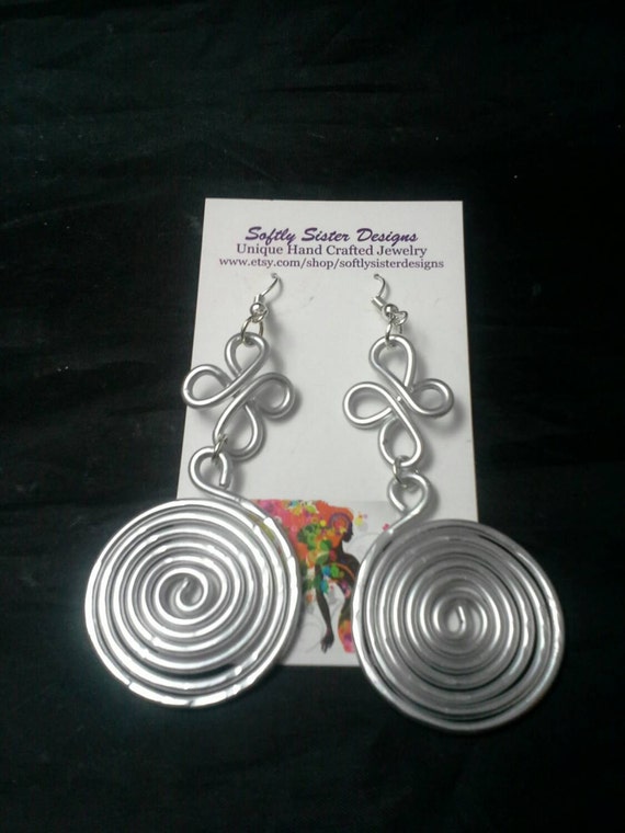 Spiral Aluminum Wire Jewelry Designs Handmade Aluminum Wire Spiral And Square Earrings Lightweight Hypoallergenic main image 1