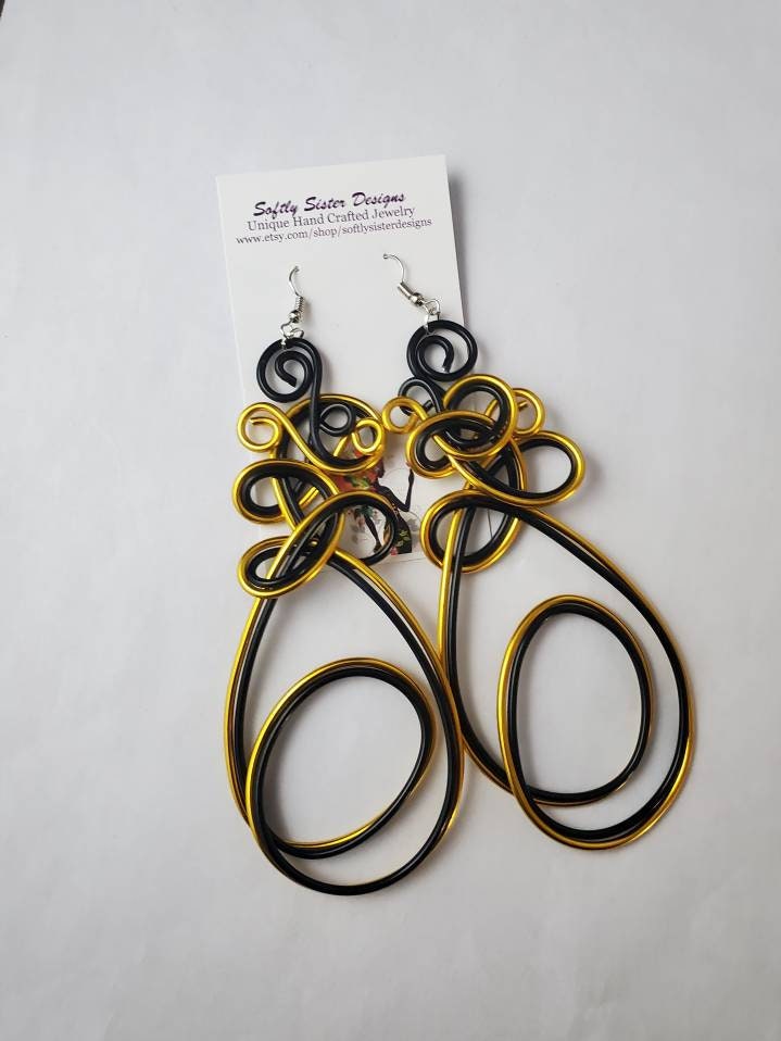 Aluminum Wire Earrings, Wire Earrings, Earrings, Abstract Wire Earrings, Afrocentric Earrings, Long Earrings, Dangle Earrings, Wire Art