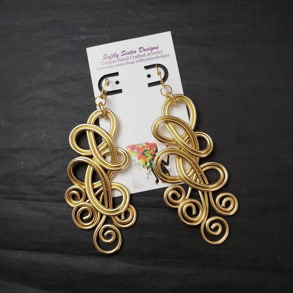 Gold, Silver, Copper Colored Wire Earrings, Wire Wrapped Earrings, Aluminum Wire Earrings, Dangle Earrings, Wire Art