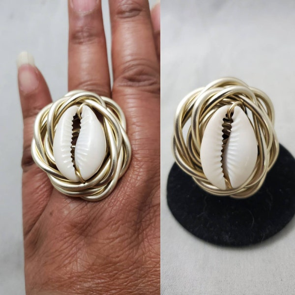 Cowrie Shell Rose Ring, Cowrie Shell Ring, Cowrie Shell Jewelry, Shell Ring, Statement Ring