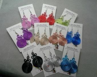 Custom Colors Spiral Wrapped Wire Earrings, Wire Wrapped Earrings, Aluminum Wire Earrings, Dangle Earrings, Wire Art