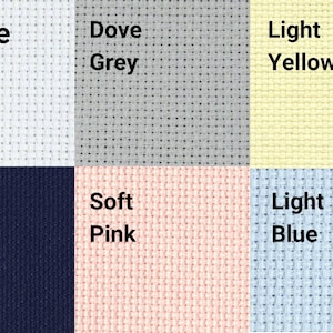 14 Count DMC Charles Craft AIDA Gold Standard 15&quot; x 18&quot; cross stitch needlepoint embroidery fabric in pink, yellow, dove grey, navy & white