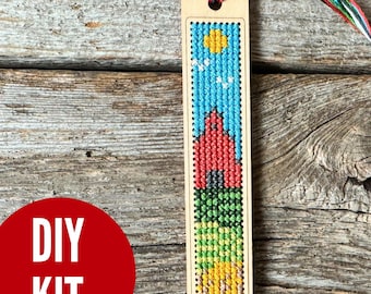 Prairie farm landscape bookmark DIY cross stitch/embroidery kit