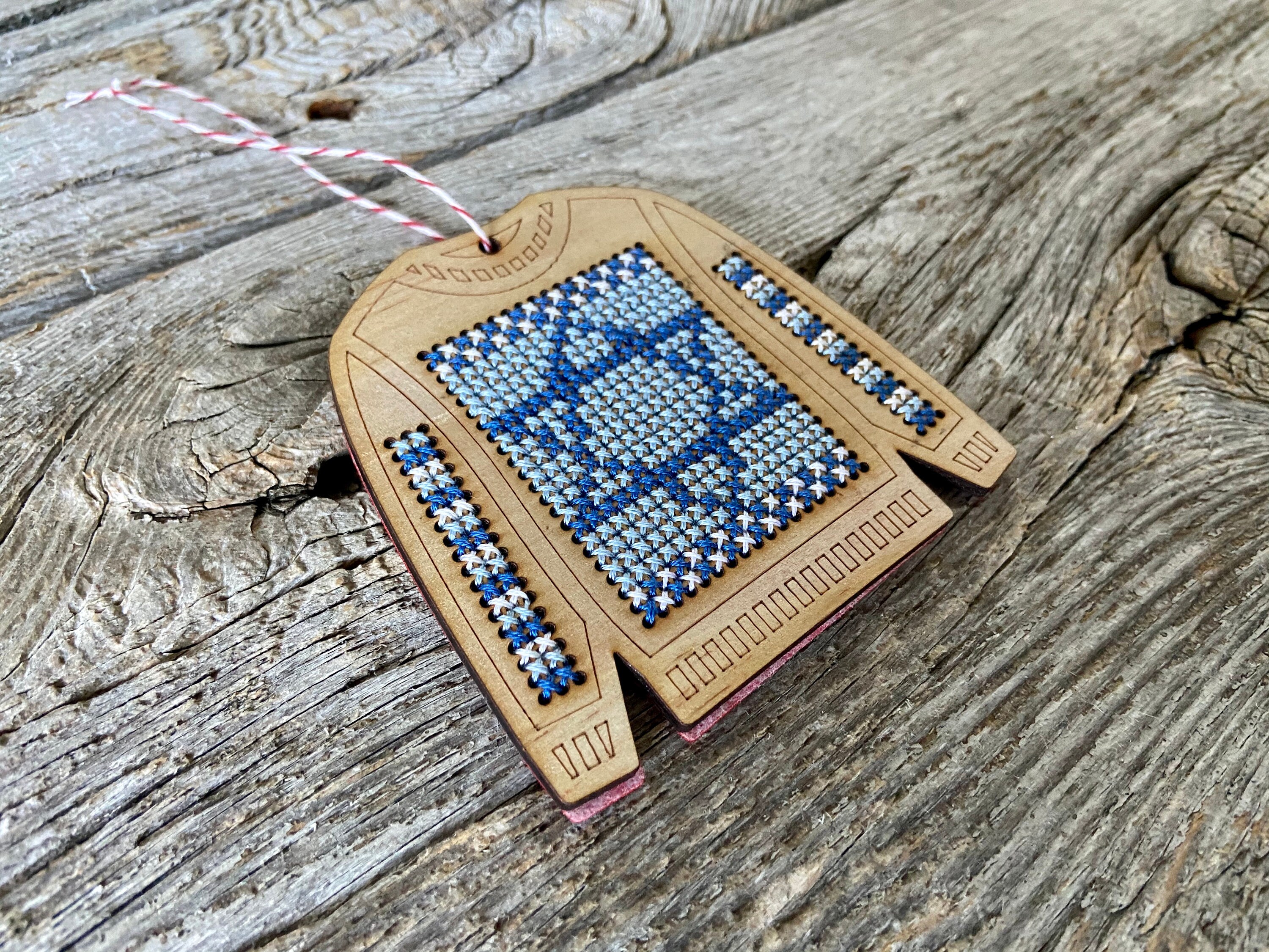 Moose Wood Cross Stitch Sweater Ornament Kit Easy DIY Kit 