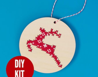 Starlight stag reindeer laser cut wood cross stitch DIY kit