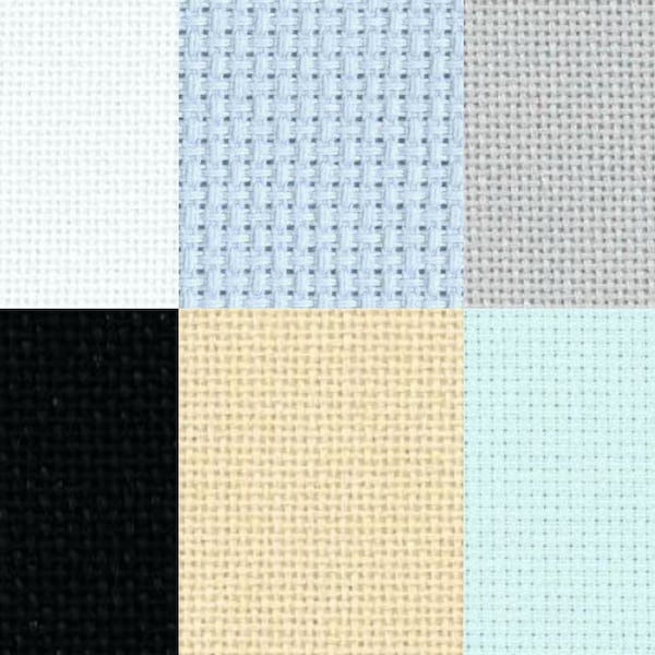 16 Count Zweigart AIDA 19" x 21" cross stitch needlepoint embroidery fabric in white, pewter grey, ice blue & soft blue