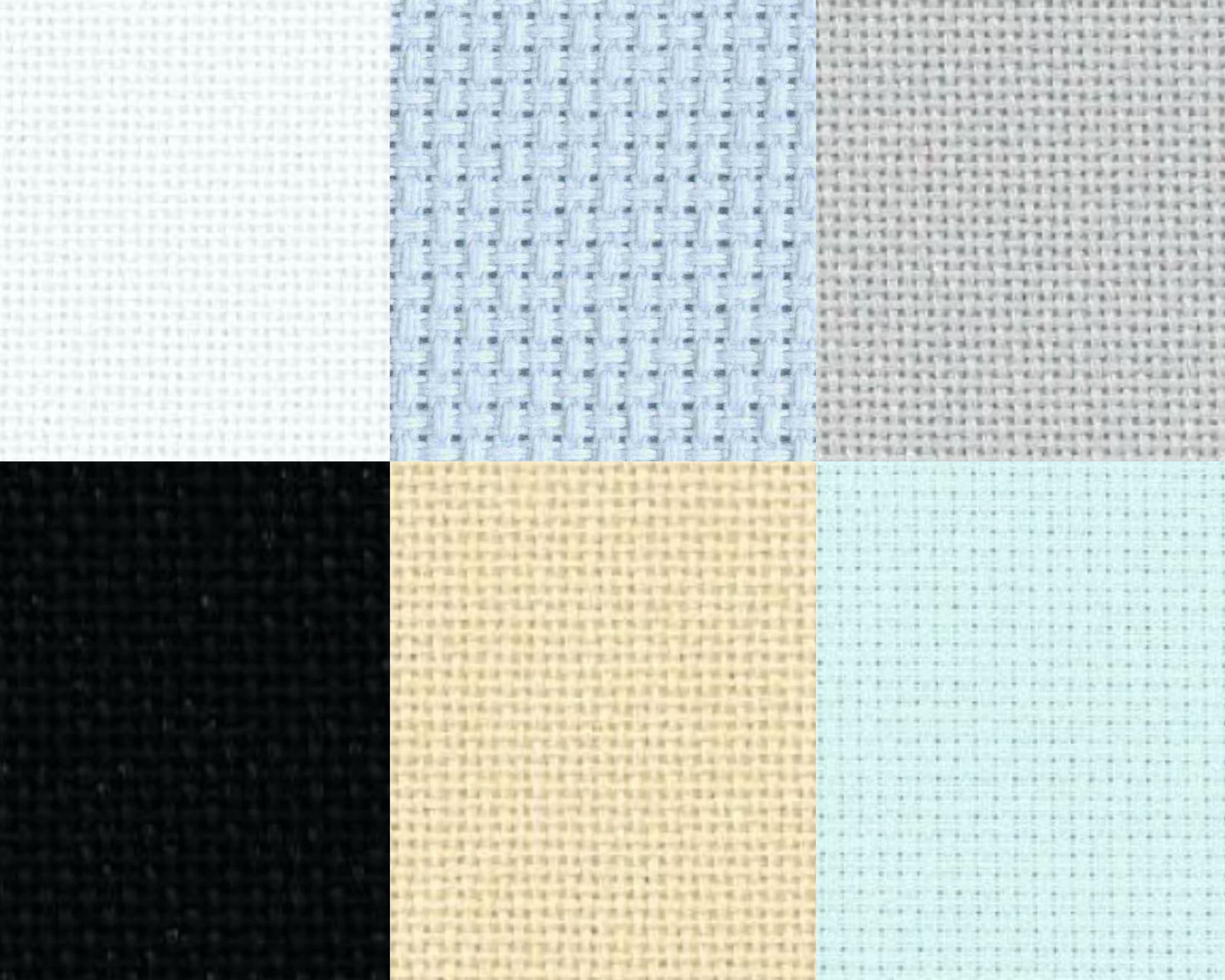 16 Count Zweigart AIDA 19" x 21" cross stitch needlepoint embroidery fabric in white, pewter grey, ice blue & soft blue