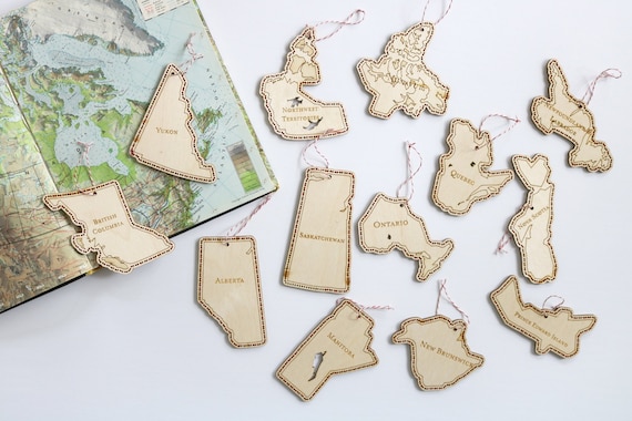 provinces of Canada by Canadian Stitchery Complete set of laser cut hand stitched wood ornaments