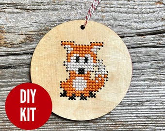 Frankie fox laser cut wood cross stitch DIY kit