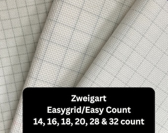 Tissu de point de croix Zweigart Easygrid Aida ou Lugana disponible en armure régulière Aida 14, 16 et 18 fils, 25 et 28 fils - 19 x 21 pouces