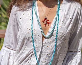 Turquoise Necklace, Sleeping Beauty Turquoise Necklace, Long Hand Knotted Turquoise Necklace, Summer Jewelry, Long Gemstone Necklace