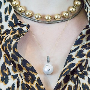 Baroque Pearl and Diamonds - White Freshwater Pearl and Diamonds Necklace - Pearl Necklace - Pearl and Diamonds Pendant - Minimalist Jewelry