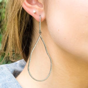 Organic Diamond Hoop Earrings - Diamond Hoops - Diamond Earrings - Pave Diamond Earrings - Long Diamond Earrings - Pave Diamond Jewelry