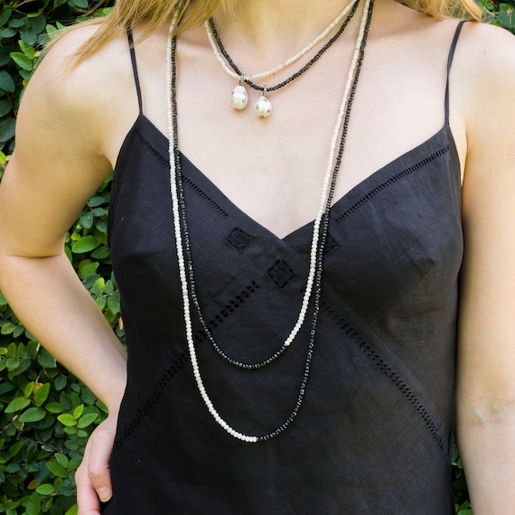 Black Spinel and Pearl Necklace Pearl 
