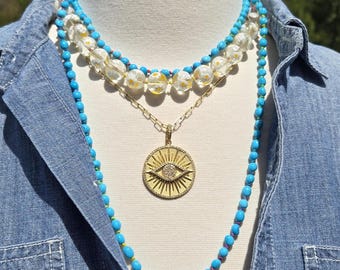 Colorful Summer Necklace, Vintage Millefiori Beads Necklace, Murano Glass Necklace, Layering Necklace, Charm Necklace, Daisy Necklace