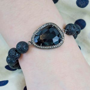 Black Spinel and Pave Diamonds Bracelet Black Lava Beads and Diamonds Bracelet Pave Diamond Bracelet Pave Diamonds Stretchy Bracelet image 2