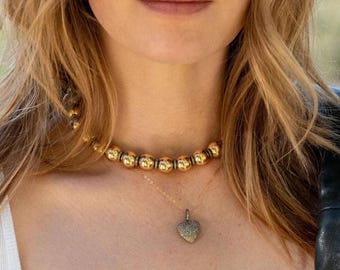 Gold Choker, Gold Statement Necklace, Gold Ball Chain, Heavy Gold Necklace, Gold Filled Balls,
