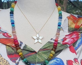 Multi Gemstone Hand Knotted Necklace, Gemstone Necklace, Beaded Gemstone Necklace, Layering Necklace, Colorful Necklace, Statement Necklace