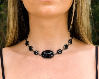 Gargantilla de espinela negra y diamantes, gargantilla de espinela negra, gargantilla de piedras preciosas negras, gargantilla de diamantes, gargantilla negra, collar negro, gargantilla de piedras preciosas