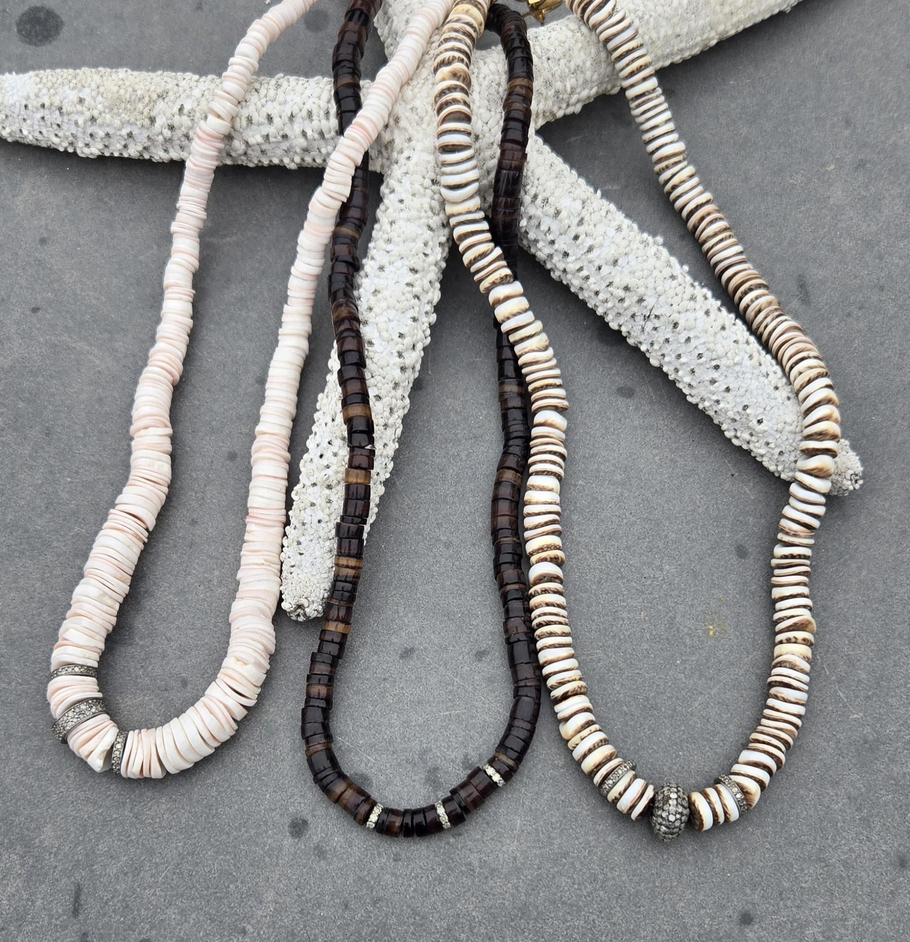 Seashell Beads Necklace, Shell Beads Choker, Shell and Diamonds Necklace, Summer Jewelry, Beach Jewelry, Shell Necklace, Resort Jewelry