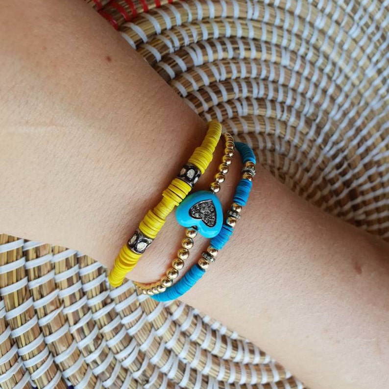 Enamel and Diamonds Charm Bracelet Bohemian Bracelet Stack Stackable Bracelet Pave Diamonds Jewelry Pave Diamonds Bracelet Beach