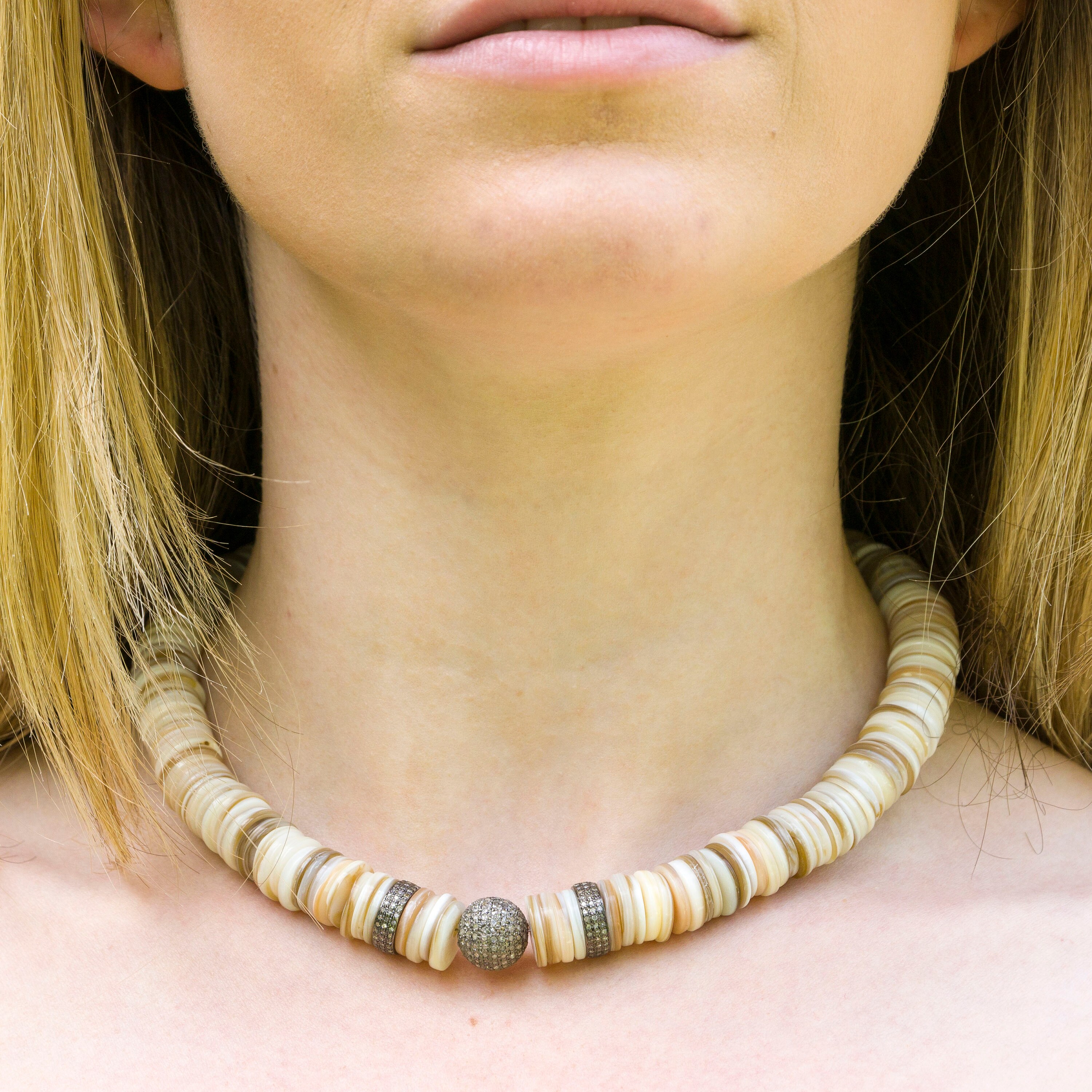 Sea Shell Beads Choker, Shell Beads Choker, Pave Diamonds Jewelry, Pave ...