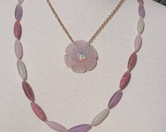 Multi Gemstone Hand Knotted Necklace, Pink Toned Gemstone Necklace, Unpolished Gemstone Necklace, One-of-a-kind, Layering Gemstone Necklace