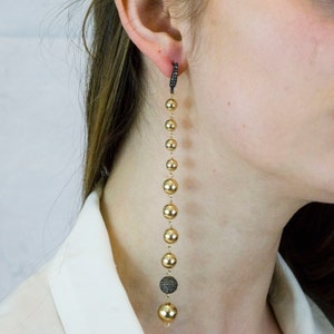 Pave Diamond Earrings - Extra Long Gold Earrings - Pave Diamonds Jewelry - Statement Earrings - Designer Jewelry - Minimalist Jewelry - Gift