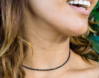 Black Spinel Necklace - Black Spinel Choker - Gemstone Necklace - Layering Necklace - Minimalist Jewelry - Everyday Necklace - Beaded Choker