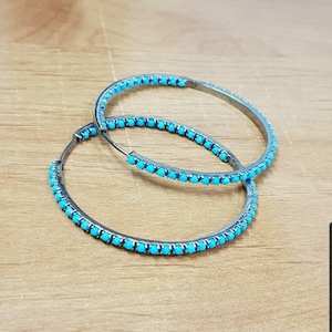 Turquoise Hoop Earrings, Turquoise Earrings, Large Turquoise Earrings, Big Silver Hoops, Long Earrings, Statement Earrings, Turquoise Hoops